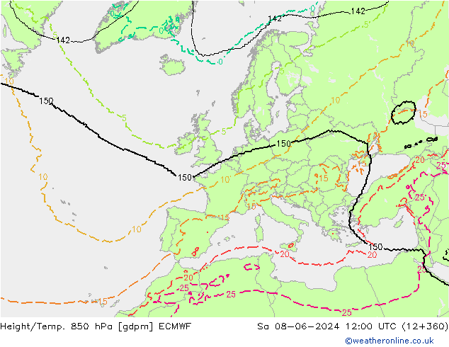 Height/Temp. 850 hPa ECMWF Sa 08.06.2024 12 UTC