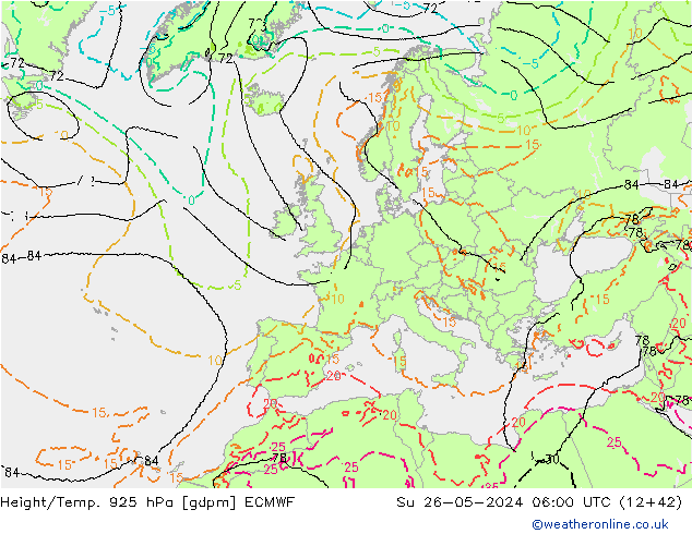 Height/Temp. 925 hPa ECMWF Su 26.05.2024 06 UTC