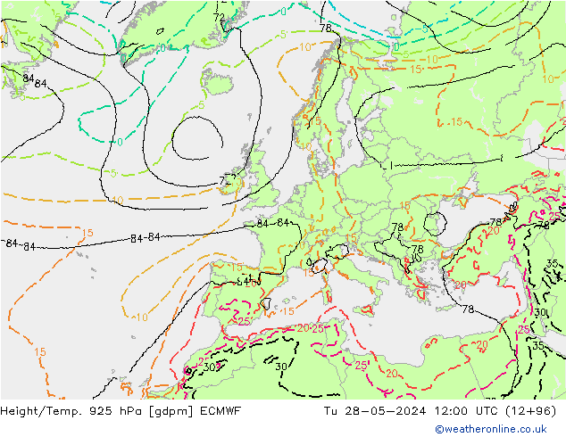 Yükseklik/Sıc. 925 hPa ECMWF Sa 28.05.2024 12 UTC