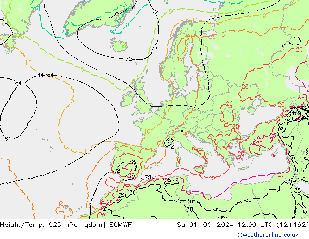 Géop./Temp. 925 hPa ECMWF sam 01.06.2024 12 UTC