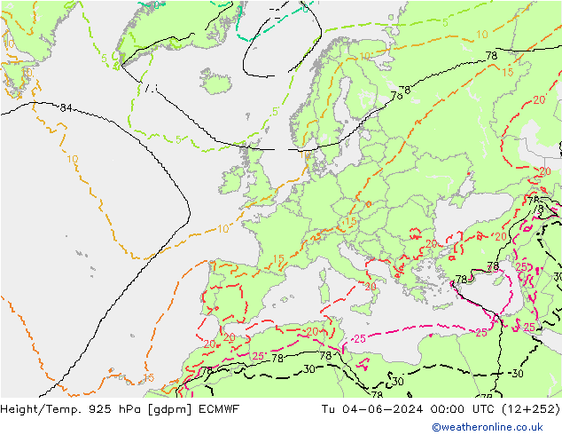 Height/Temp. 925 hPa ECMWF wto. 04.06.2024 00 UTC