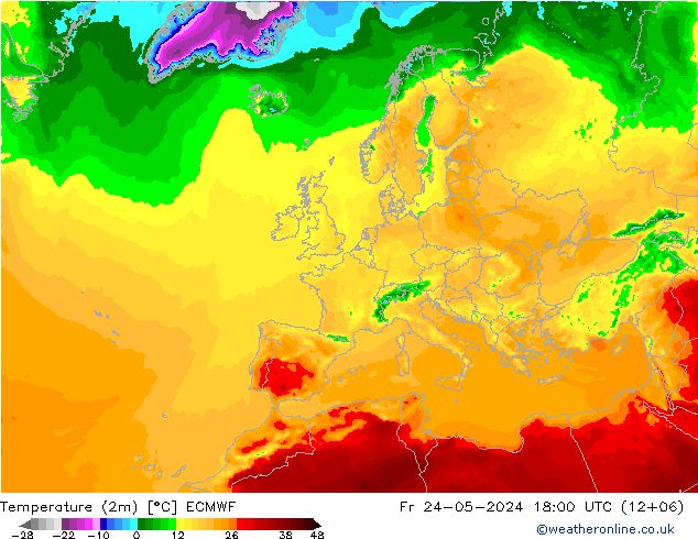 温度图 ECMWF 星期五 24.05.2024 18 UTC