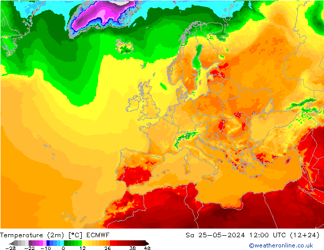 Temperaturkarte (2m) ECMWF Sa 25.05.2024 12 UTC