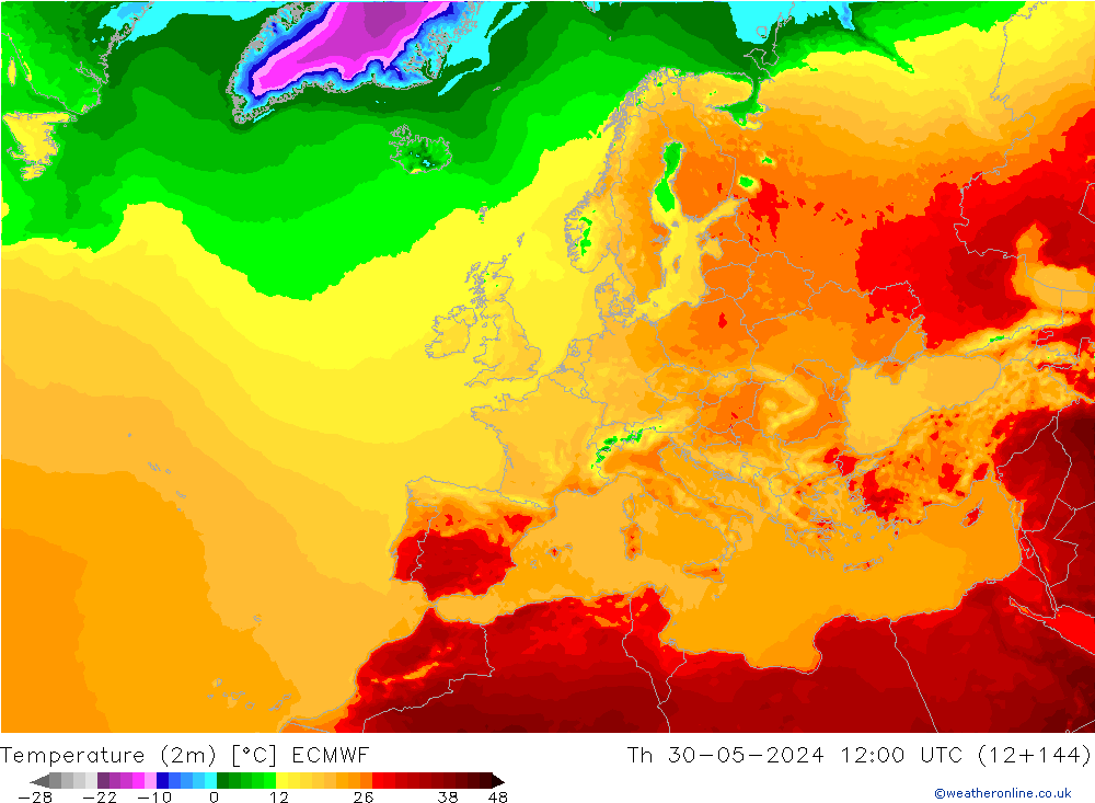 Temperature (2m) ECMWF Čt 30.05.2024 12 UTC