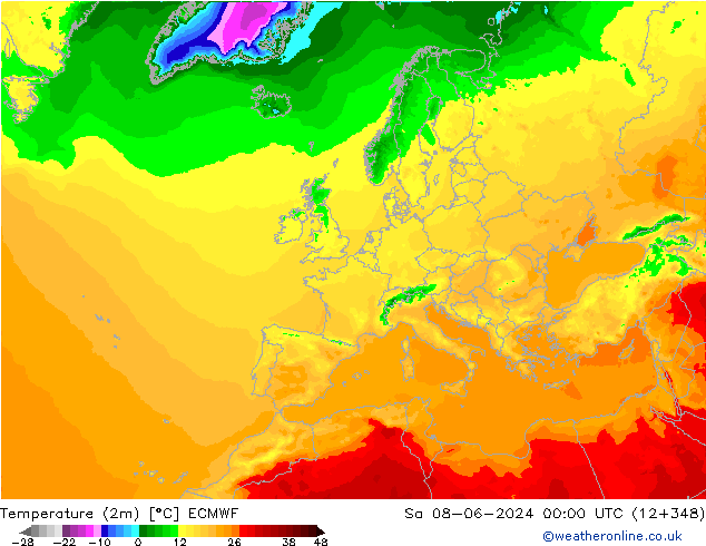 Temperature (2m) ECMWF So 08.06.2024 00 UTC