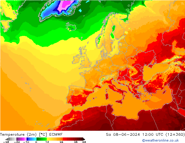 карта температуры ECMWF сб 08.06.2024 12 UTC