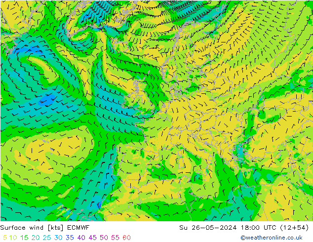 Surface wind ECMWF Su 26.05.2024 18 UTC