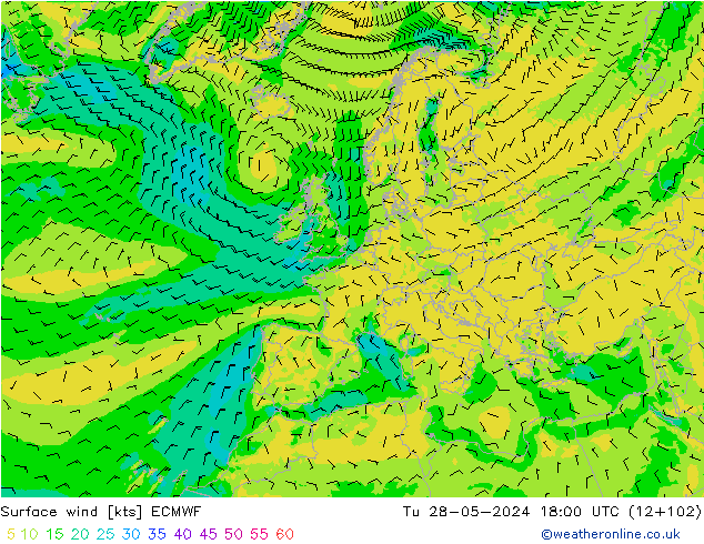 Vento 10 m ECMWF Ter 28.05.2024 18 UTC