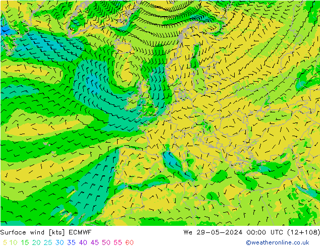 Vento 10 m ECMWF mer 29.05.2024 00 UTC