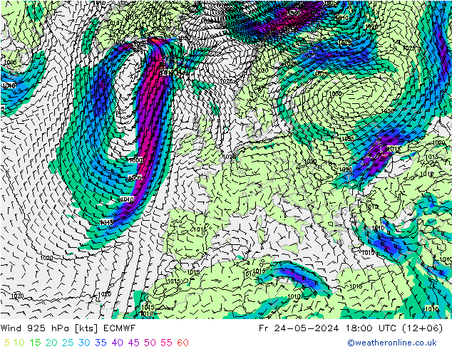 Vento 925 hPa ECMWF ven 24.05.2024 18 UTC