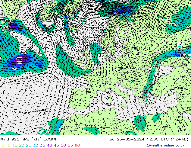 Wind 925 hPa ECMWF zo 26.05.2024 12 UTC