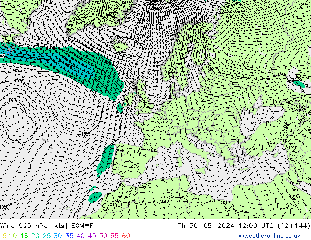 Vento 925 hPa ECMWF Qui 30.05.2024 12 UTC