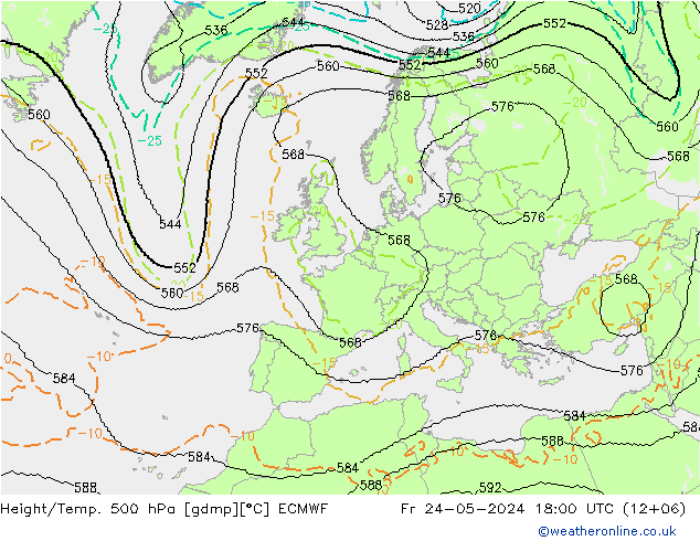 Height/Temp. 500 hPa ECMWF pt. 24.05.2024 18 UTC