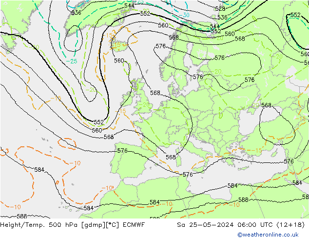 Height/Temp. 500 hPa ECMWF So 25.05.2024 06 UTC