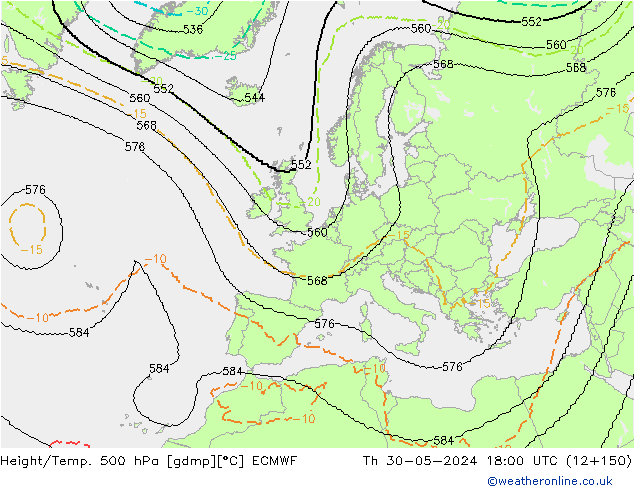 Height/Temp. 500 hPa ECMWF Th 30.05.2024 18 UTC