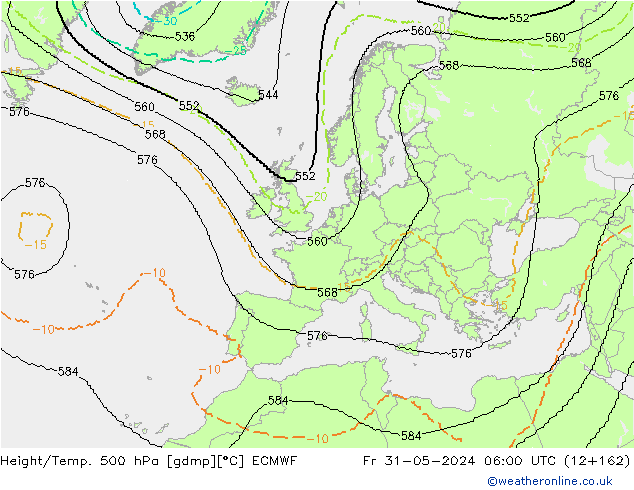 Height/Temp. 500 hPa ECMWF Pá 31.05.2024 06 UTC