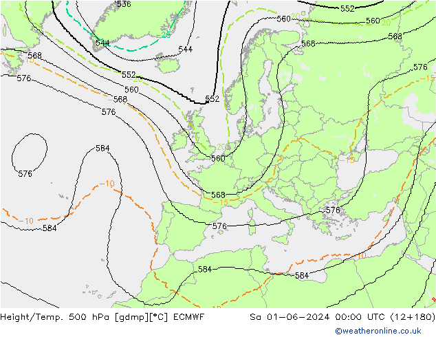 Hoogte/Temp. 500 hPa ECMWF za 01.06.2024 00 UTC