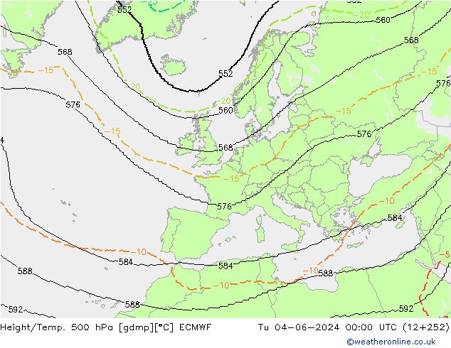 Height/Temp. 500 hPa ECMWF Tu 04.06.2024 00 UTC