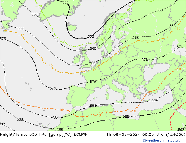 Hoogte/Temp. 500 hPa ECMWF do 06.06.2024 00 UTC