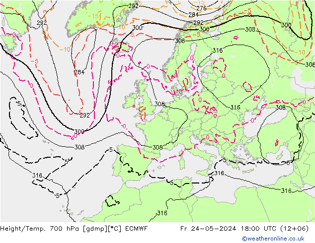 Height/Temp. 700 hPa ECMWF Sex 24.05.2024 18 UTC