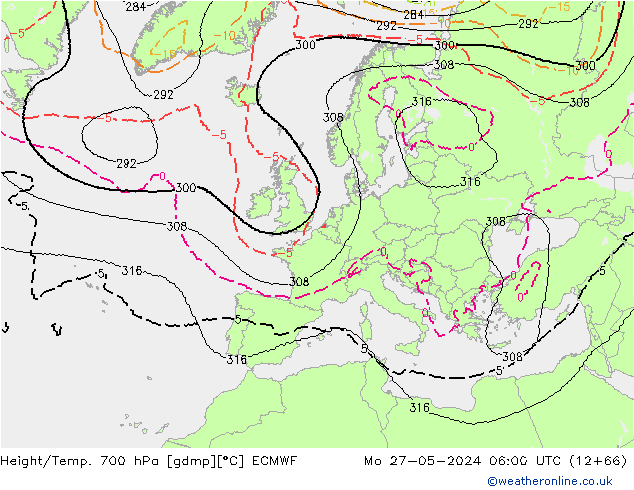 Height/Temp. 700 гПа ECMWF пн 27.05.2024 06 UTC