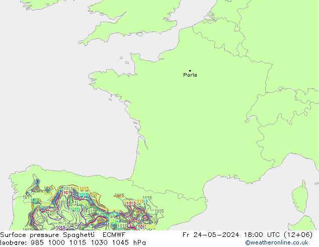 Bodendruck Spaghetti ECMWF Fr 24.05.2024 18 UTC