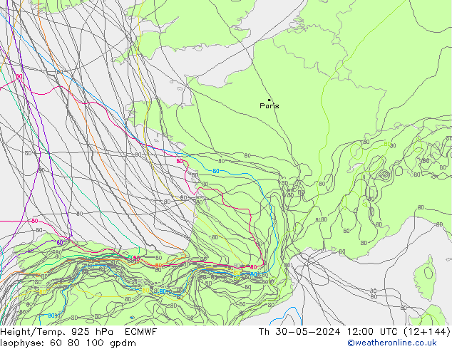 Height/Temp. 925 hPa ECMWF czw. 30.05.2024 12 UTC