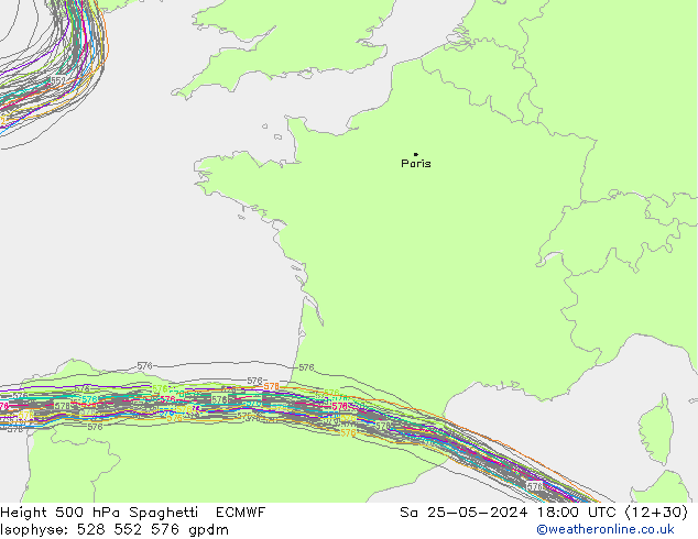 Height 500 hPa Spaghetti ECMWF So 25.05.2024 18 UTC