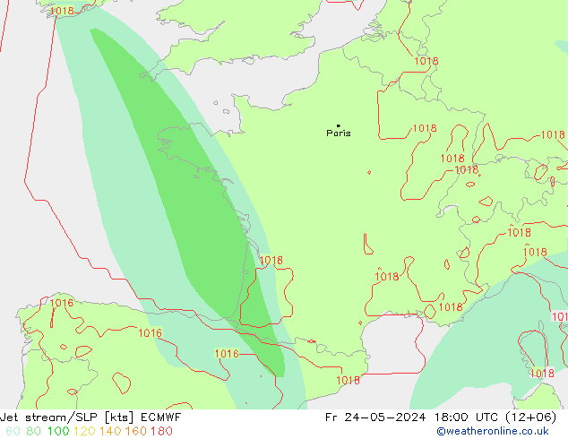 Jet stream/SLP ECMWF Fr 24.05.2024 18 UTC