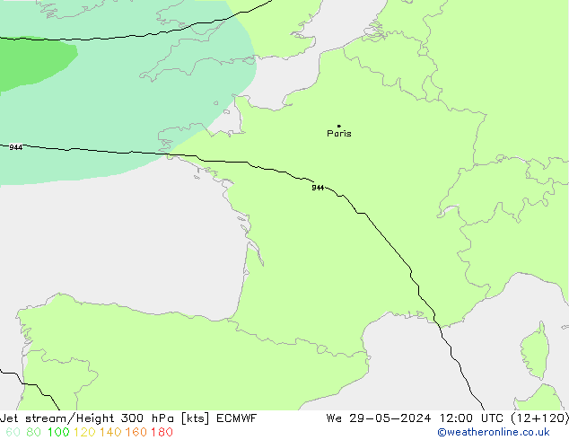 Jet stream/Height 300 hPa ECMWF We 29.05.2024 12 UTC