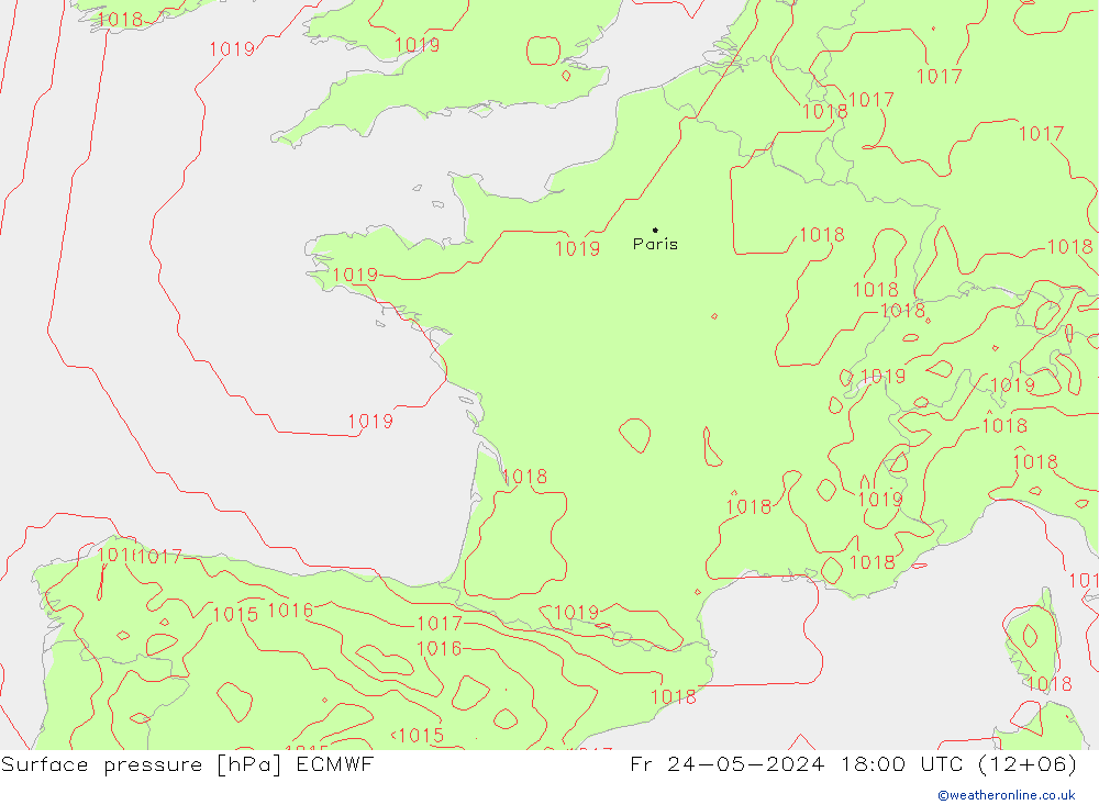 Yer basıncı ECMWF Cu 24.05.2024 18 UTC