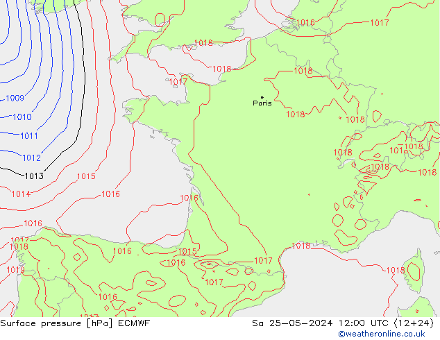 Bodendruck ECMWF Sa 25.05.2024 12 UTC