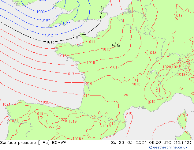 pressão do solo ECMWF Dom 26.05.2024 06 UTC