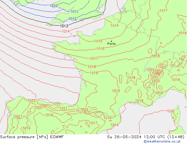 pressão do solo ECMWF Dom 26.05.2024 12 UTC