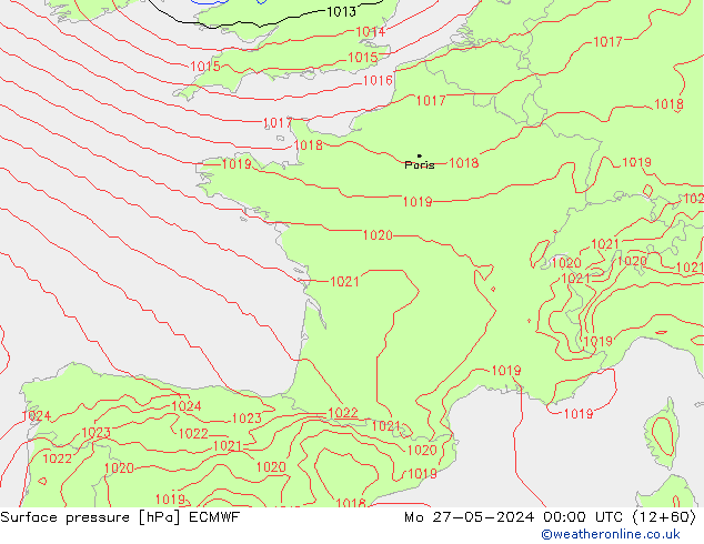 Pressione al suolo ECMWF lun 27.05.2024 00 UTC