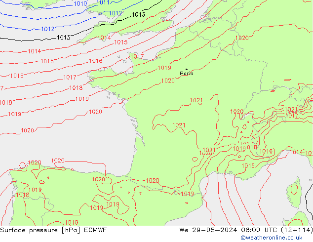 Presión superficial ECMWF mié 29.05.2024 06 UTC