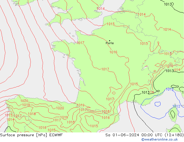 Surface pressure ECMWF Sa 01.06.2024 00 UTC