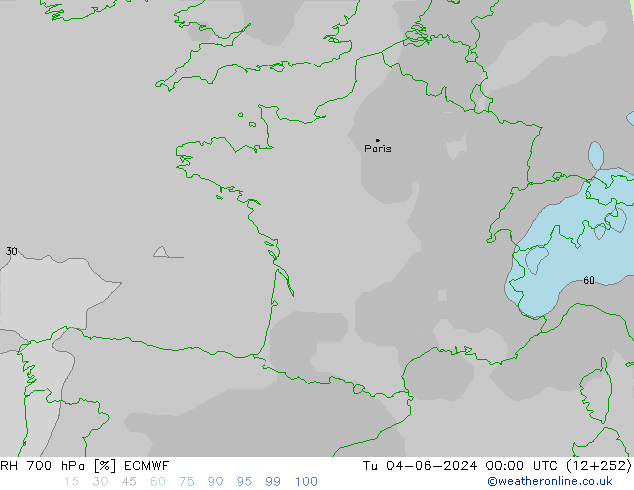 RH 700 hPa ECMWF wto. 04.06.2024 00 UTC