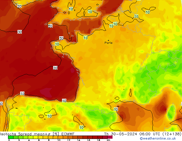 Isotachs Spread ECMWF gio 30.05.2024 06 UTC