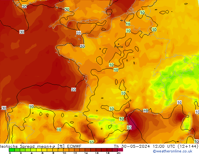 Isotachs Spread ECMWF Th 30.05.2024 12 UTC