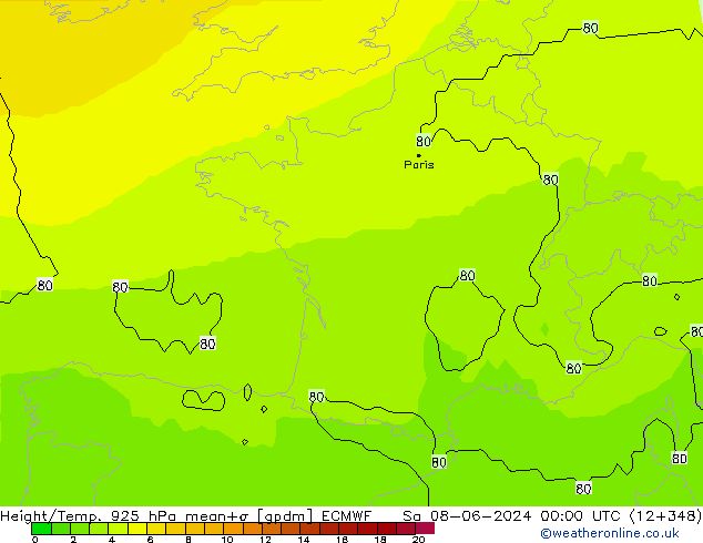 Height/Temp. 925 hPa ECMWF Sáb 08.06.2024 00 UTC