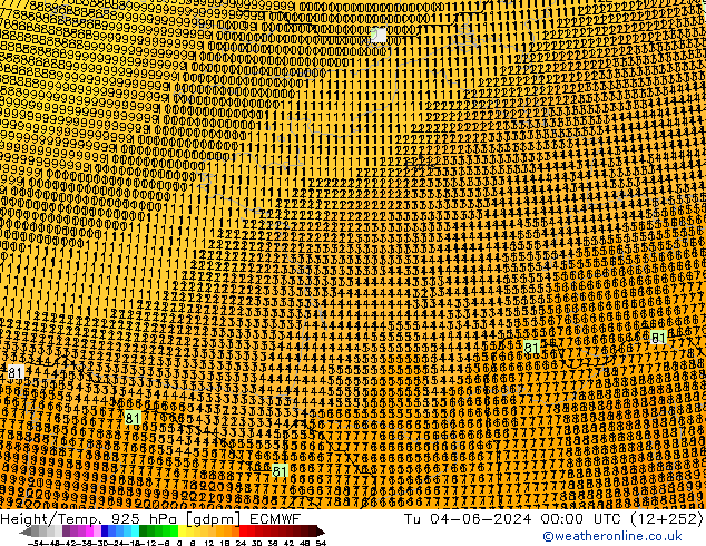 Height/Temp. 925 hPa ECMWF Tu 04.06.2024 00 UTC