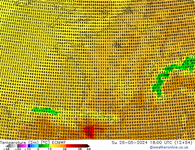 карта температуры ECMWF Вс 26.05.2024 18 UTC