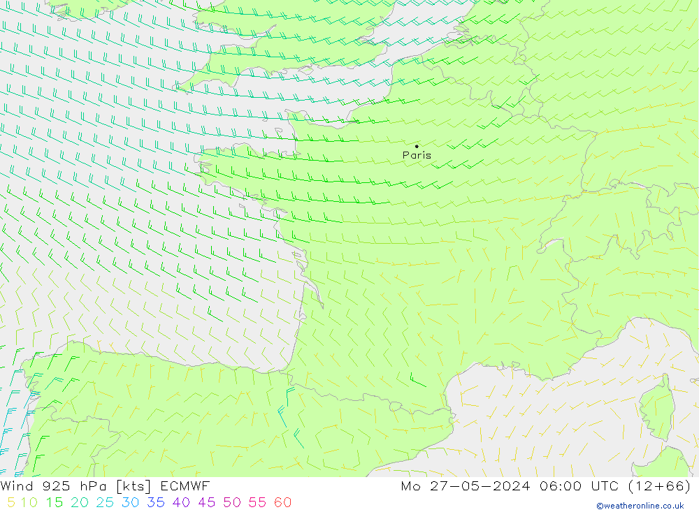 Viento 925 hPa ECMWF lun 27.05.2024 06 UTC