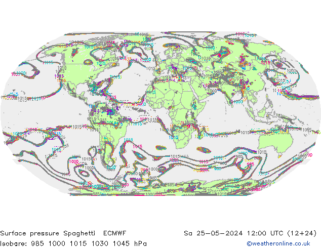 Surface pressure Spaghetti ECMWF Sa 25.05.2024 12 UTC