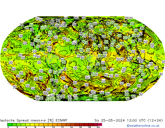 Isotachen Spread ECMWF Sa 25.05.2024 12 UTC