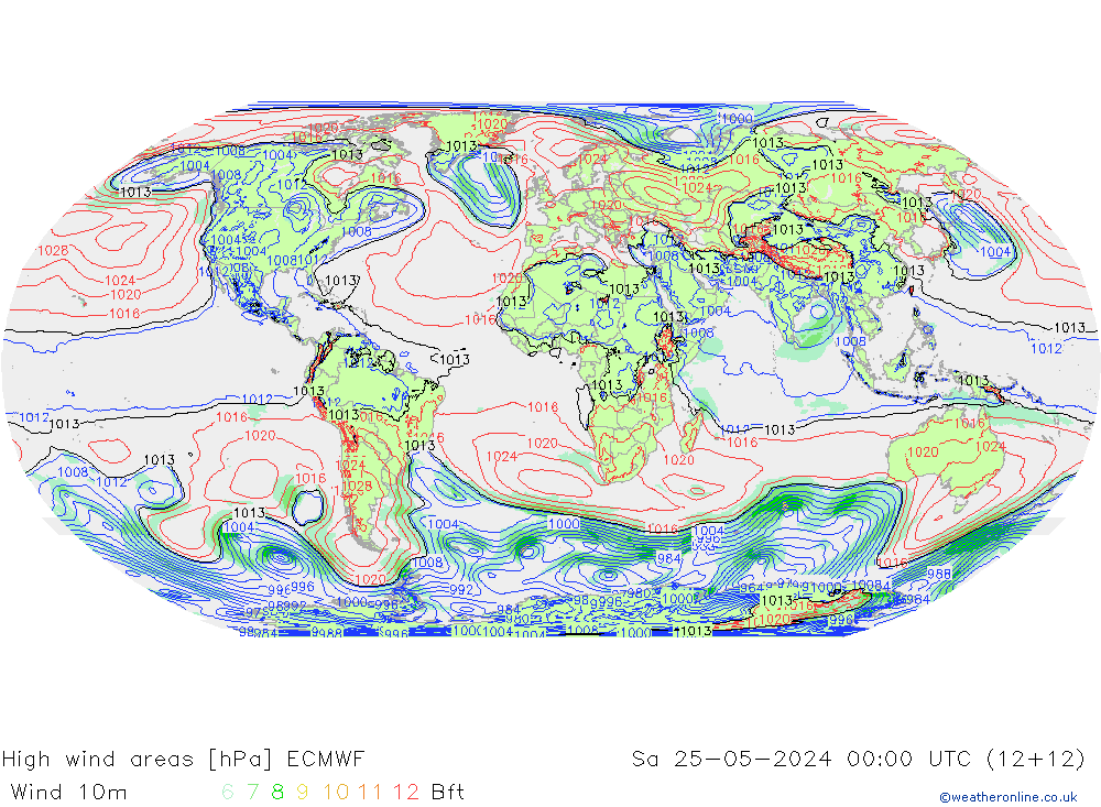 High wind areas ECMWF Sa 25.05.2024 00 UTC