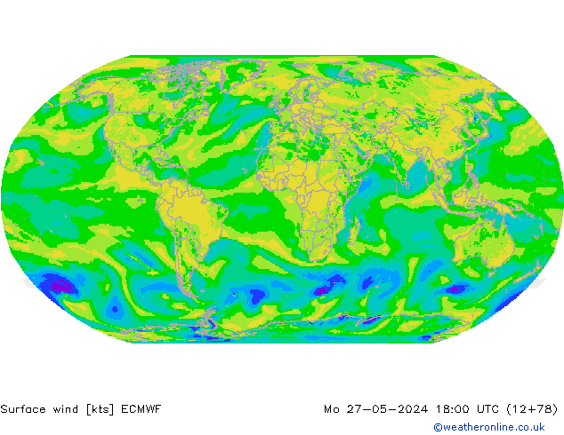 Rüzgar 10 m ECMWF Pzt 27.05.2024 18 UTC