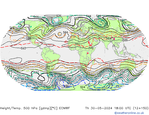 Height/Temp. 500 hPa ECMWF Th 30.05.2024 18 UTC