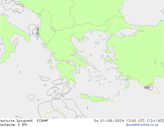 Isotachen Spaghetti ECMWF za 01.06.2024 12 UTC